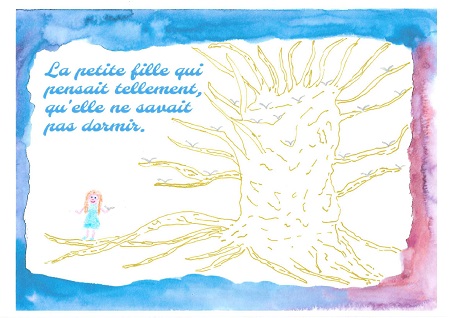 Illustration pour un livre publié : La petite fille qui pensait tellement, qu'elle ne savait pas dormir. Nouvelle édition.