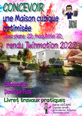 Illustration pour un livre publié : Concevoir une maison cubique optimisée avec plans 2D et maquette 3D